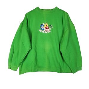 Vintage 90s M&M's Crewneck Sweatshirt Large Green Embroidered Character Graphic